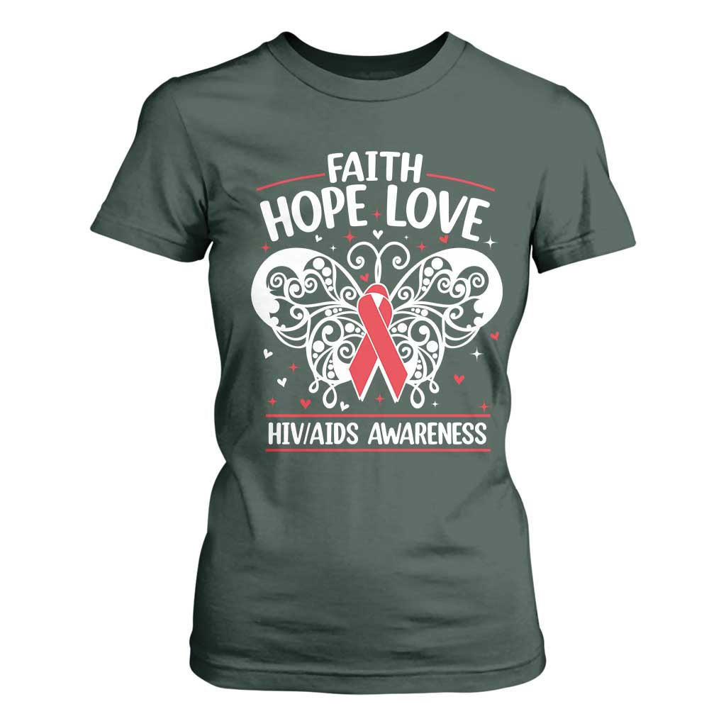 Red Ribbon Faith Hope Love T Shirt For Women World AIDS Day Gift