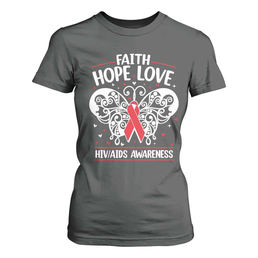 Red Ribbon Faith Hope Love T Shirt For Women World AIDS Day Gift