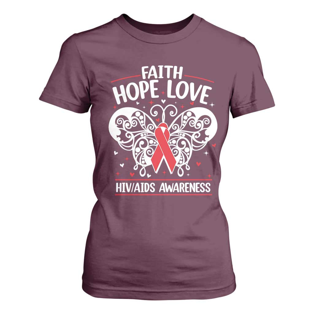 Red Ribbon Faith Hope Love T Shirt For Women World AIDS Day Gift