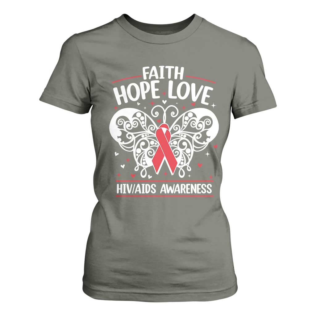 Red Ribbon Faith Hope Love T Shirt For Women World AIDS Day Gift