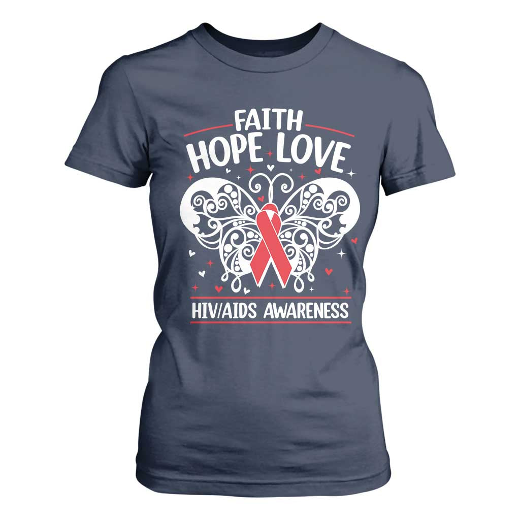 Red Ribbon Faith Hope Love T Shirt For Women World AIDS Day Gift