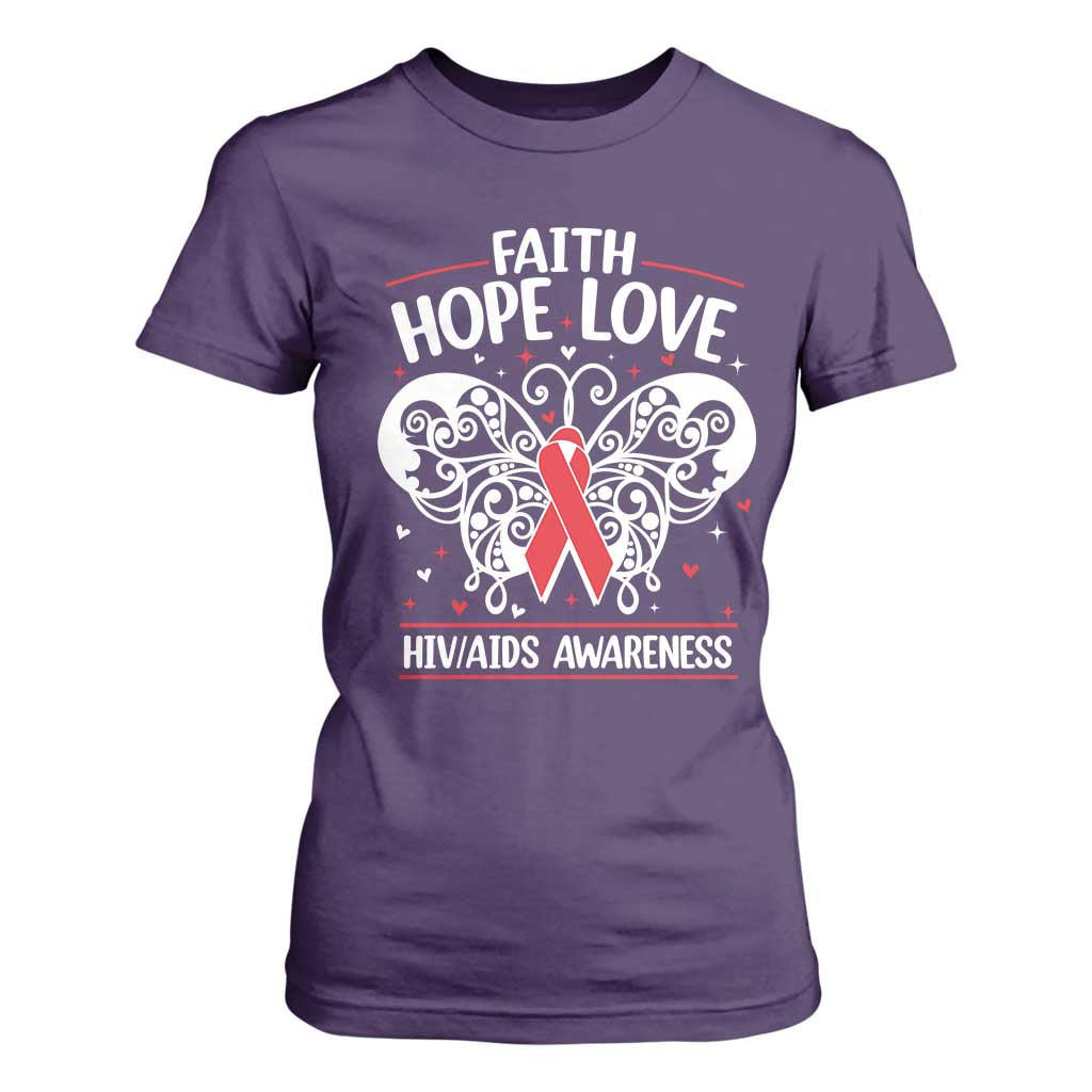 Red Ribbon Faith Hope Love T Shirt For Women World AIDS Day Gift