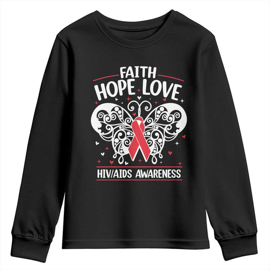 Red Ribbon Faith Hope Love Youth Sweatshirt World AIDS Day Gift