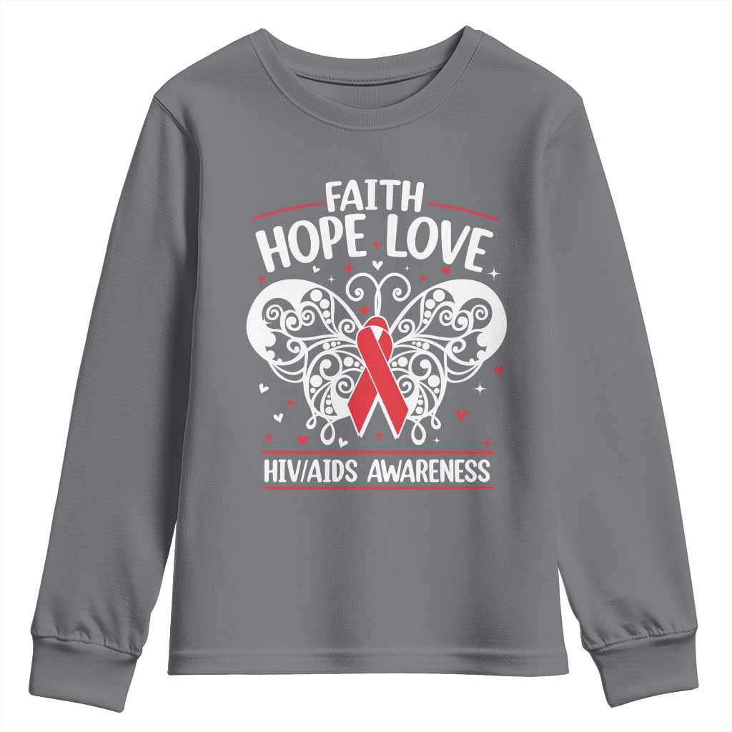 Red Ribbon Faith Hope Love Youth Sweatshirt World AIDS Day Gift