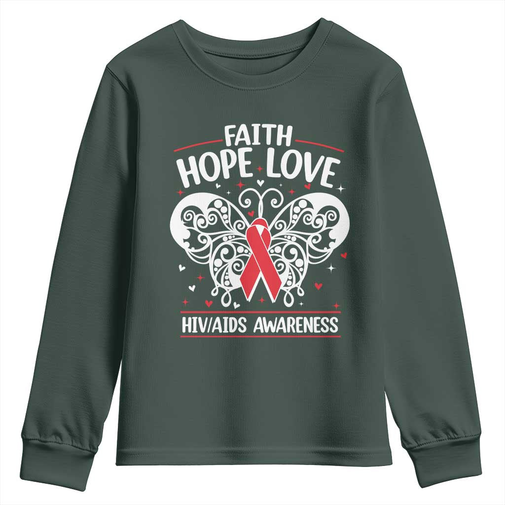 Red Ribbon Faith Hope Love Youth Sweatshirt World AIDS Day Gift