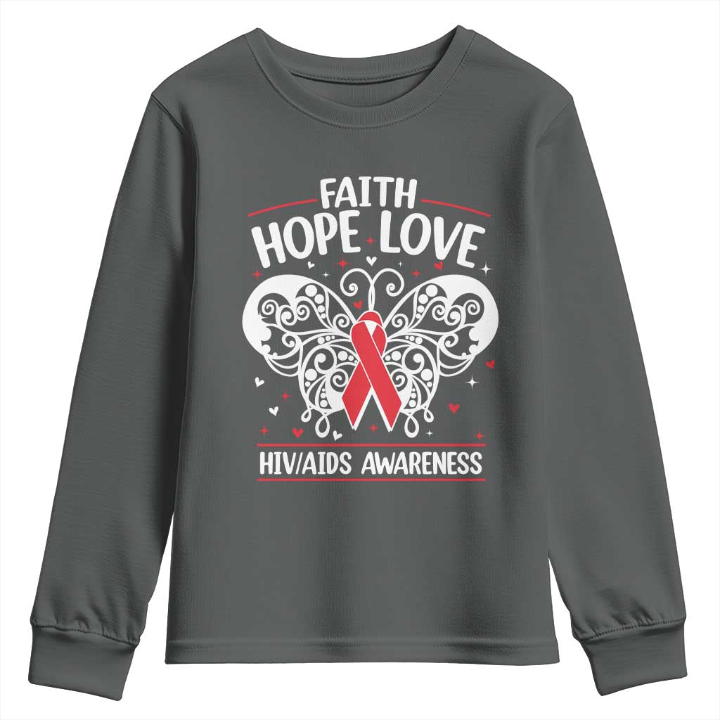 Red Ribbon Faith Hope Love Youth Sweatshirt World AIDS Day Gift