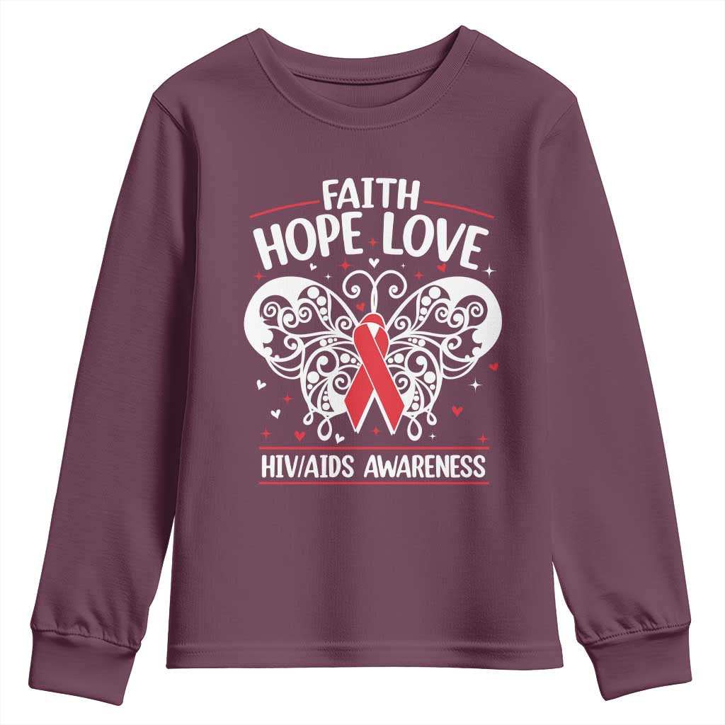 Red Ribbon Faith Hope Love Youth Sweatshirt World AIDS Day Gift