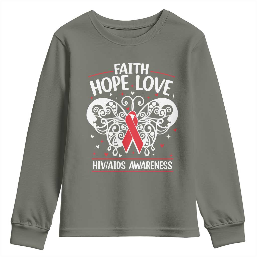 Red Ribbon Faith Hope Love Youth Sweatshirt World AIDS Day Gift