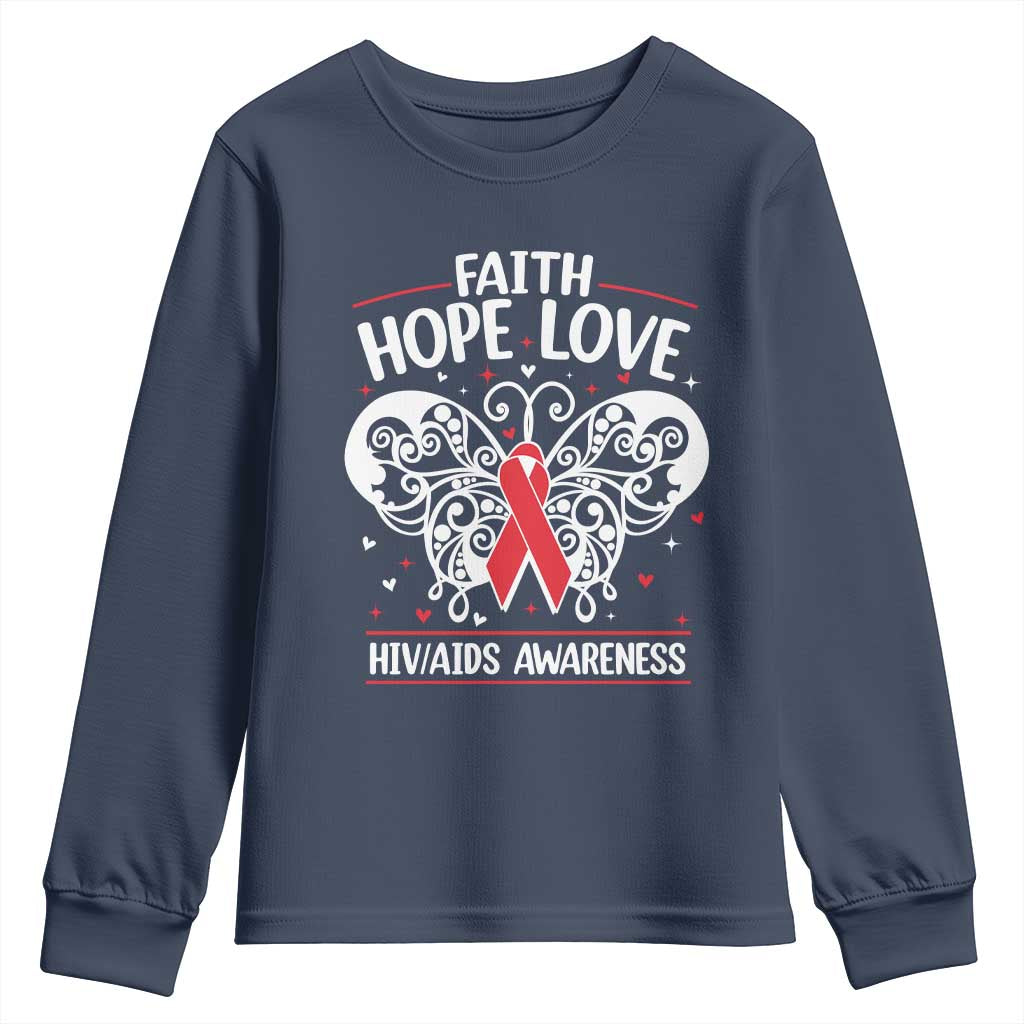 Red Ribbon Faith Hope Love Youth Sweatshirt World AIDS Day Gift