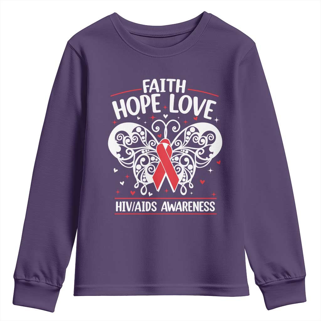 Red Ribbon Faith Hope Love Youth Sweatshirt World AIDS Day Gift
