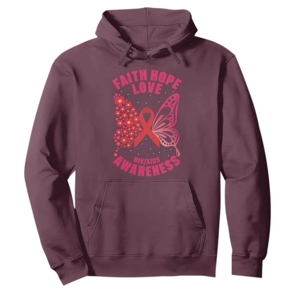 Faith Hope Love HIV Butterfly Hoodie Support Month Gift
