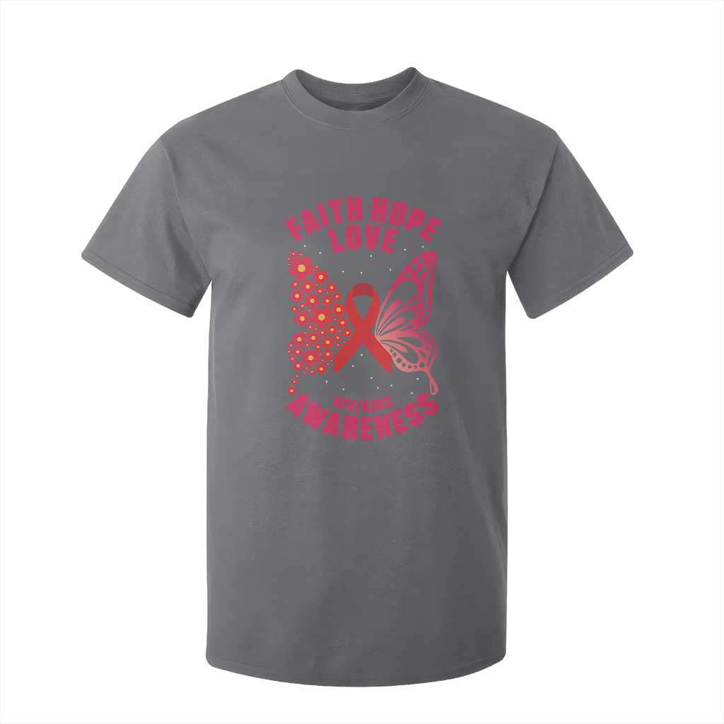 Faith Hope Love HIV Butterfly T Shirt For Kid Support Month Gift