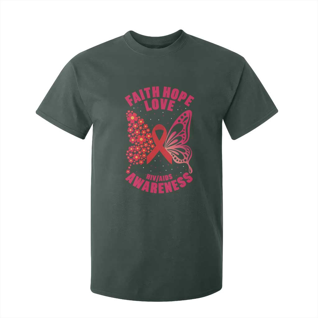 Faith Hope Love HIV Butterfly T Shirt For Kid Support Month Gift