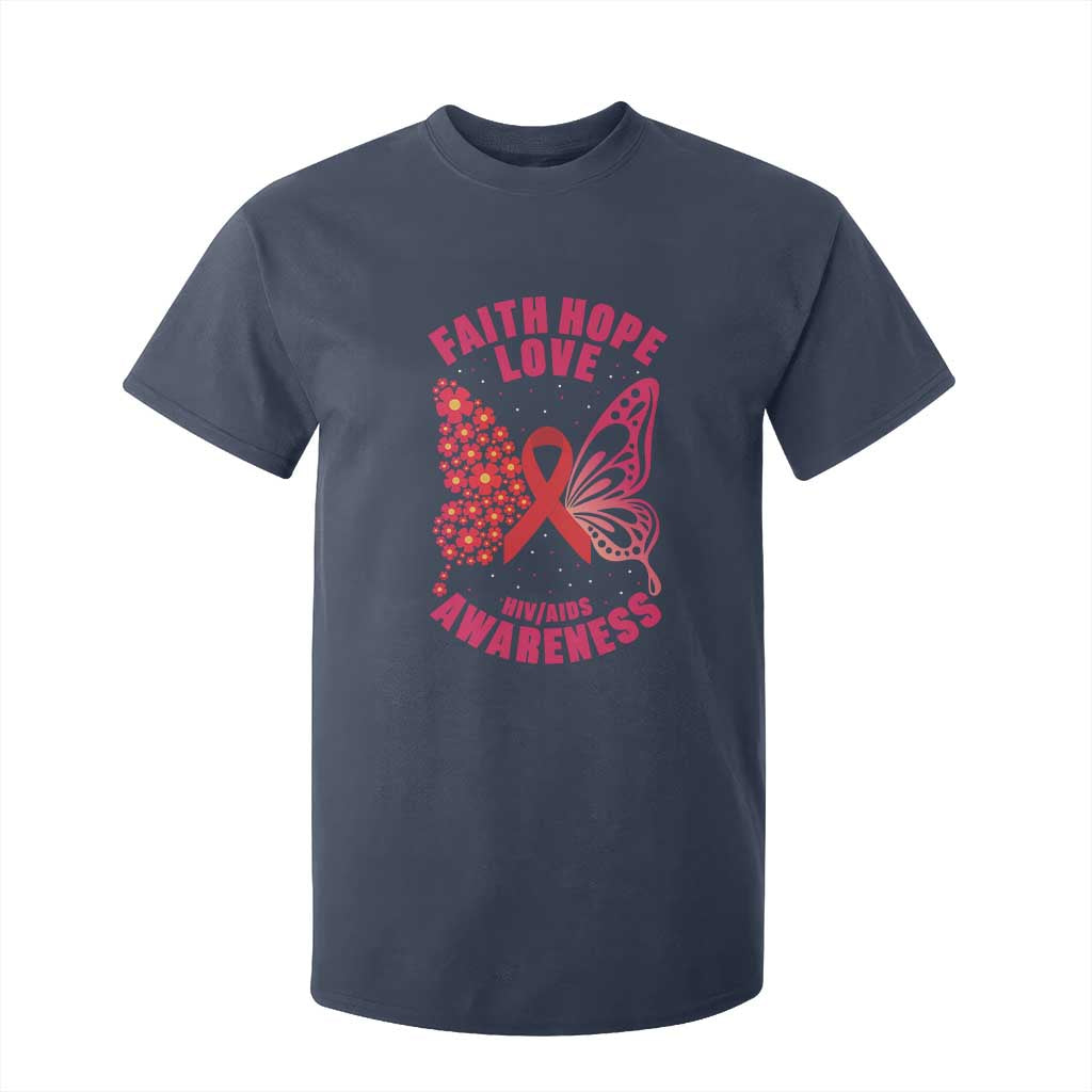 Faith Hope Love HIV Butterfly T Shirt For Kid Support Month Gift