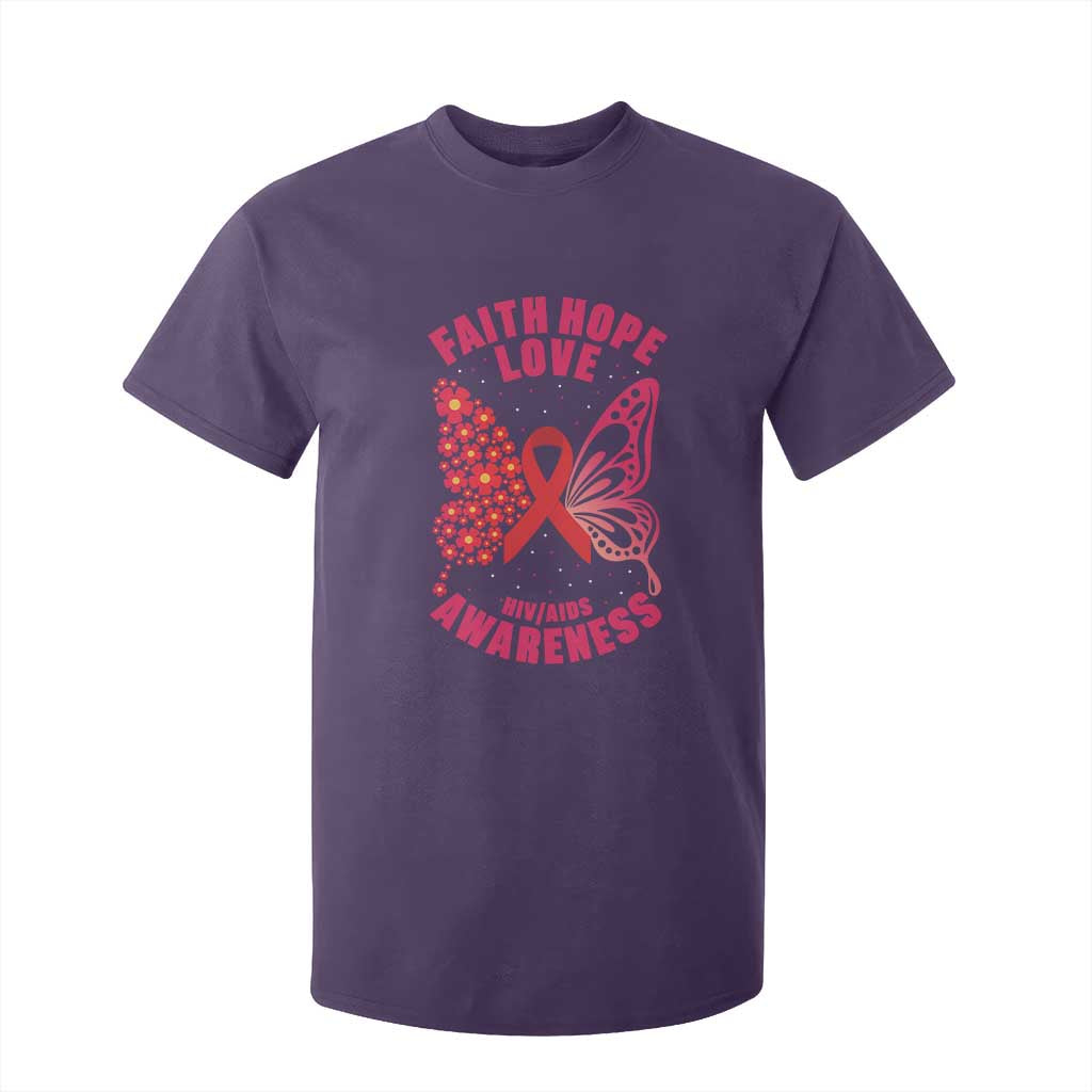 Faith Hope Love HIV Butterfly T Shirt For Kid Support Month Gift