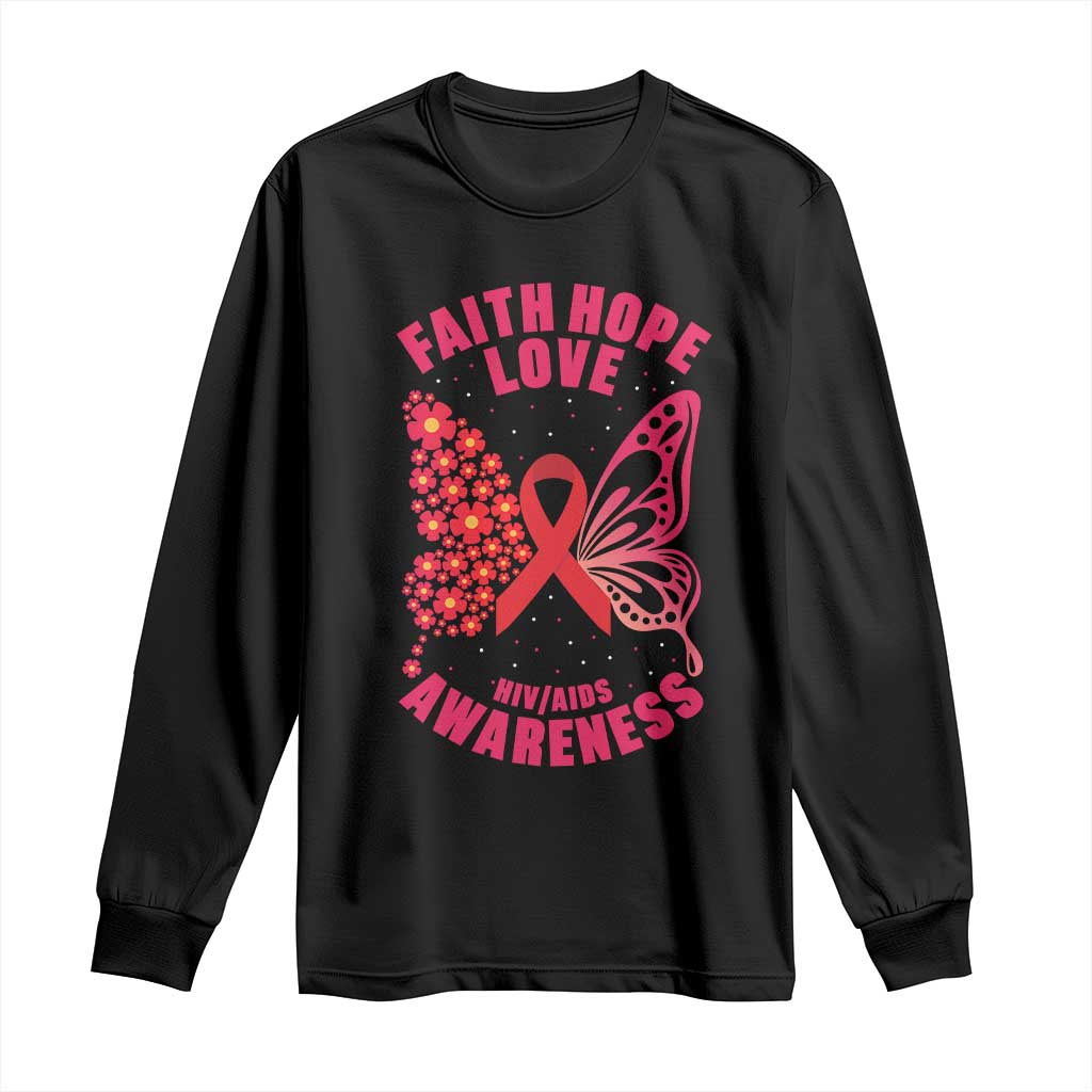 Faith Hope Love HIV Butterfly Long Sleeve Shirt Support Month Gift