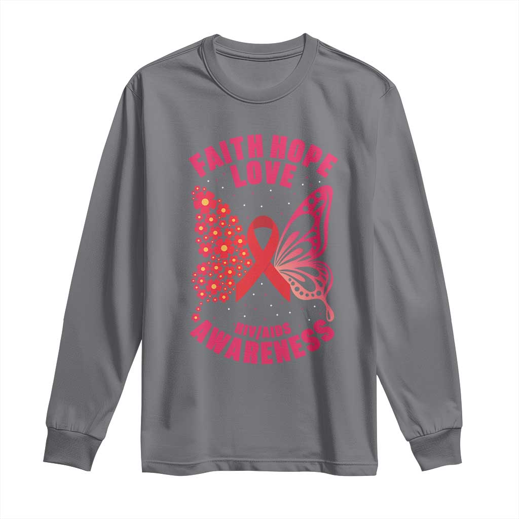 Faith Hope Love HIV Butterfly Long Sleeve Shirt Support Month Gift