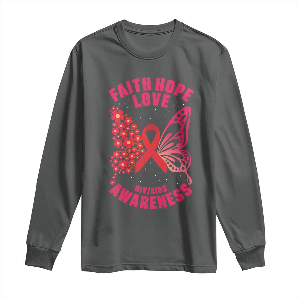 Faith Hope Love HIV Butterfly Long Sleeve Shirt Support Month Gift