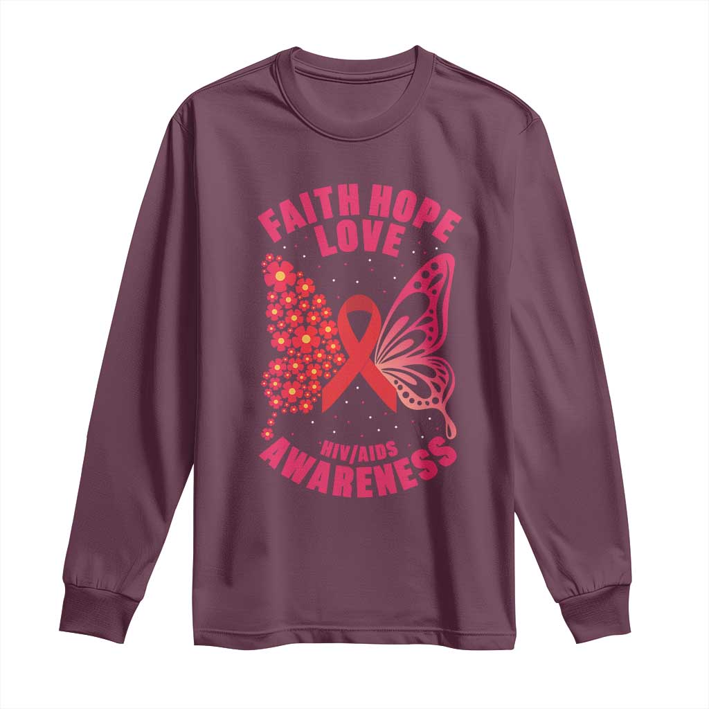 Faith Hope Love HIV Butterfly Long Sleeve Shirt Support Month Gift