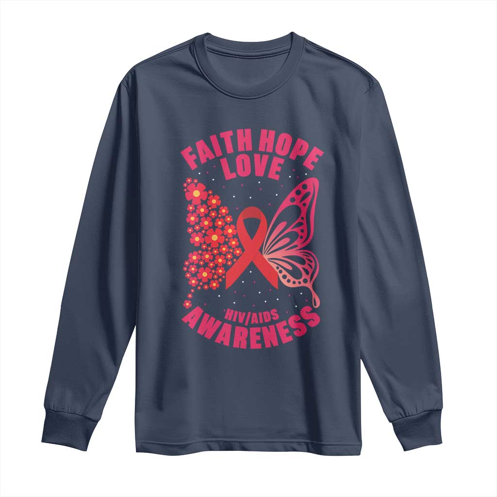 Faith Hope Love HIV Butterfly Long Sleeve Shirt Support Month Gift