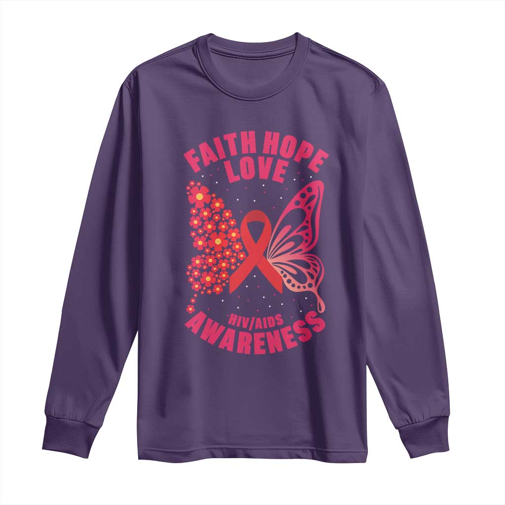 Faith Hope Love HIV Butterfly Long Sleeve Shirt Support Month Gift