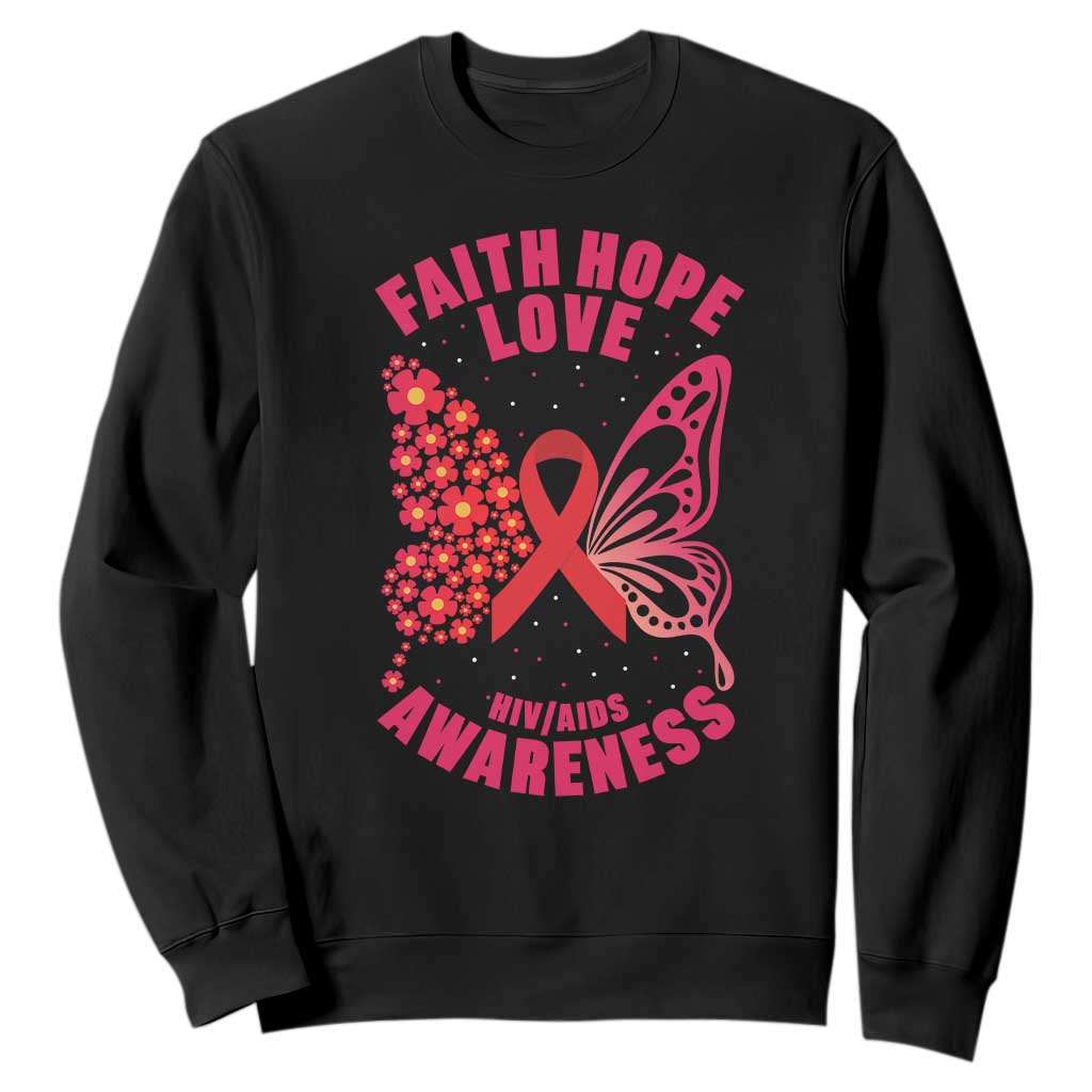 Faith Hope Love HIV Butterfly Sweatshirt Support Month Gift