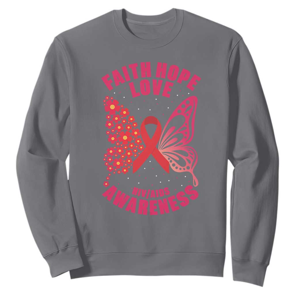 Faith Hope Love HIV Butterfly Sweatshirt Support Month Gift