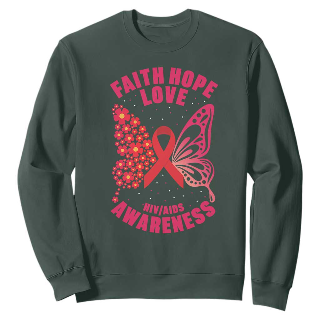 Faith Hope Love HIV Butterfly Sweatshirt Support Month Gift