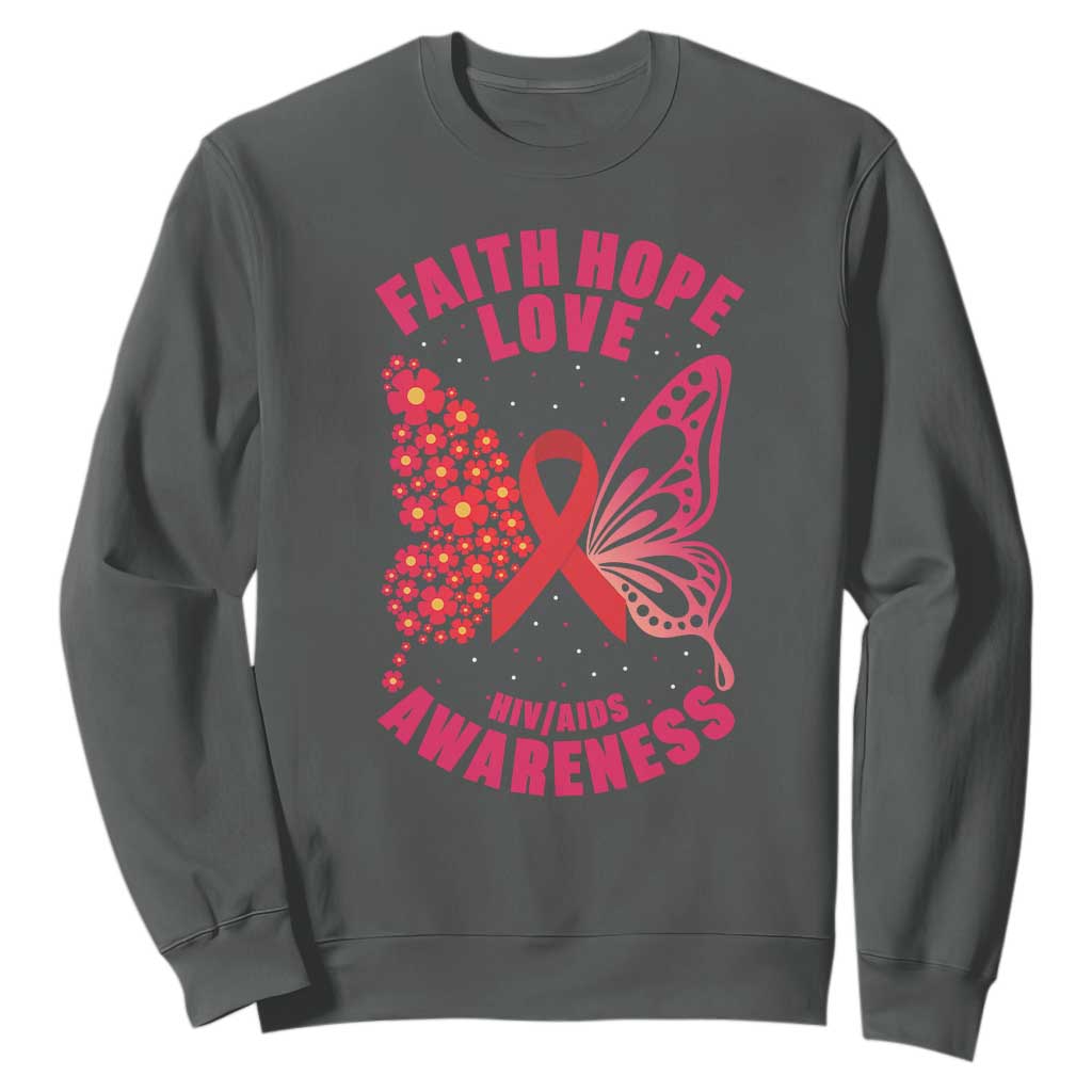 Faith Hope Love HIV Butterfly Sweatshirt Support Month Gift