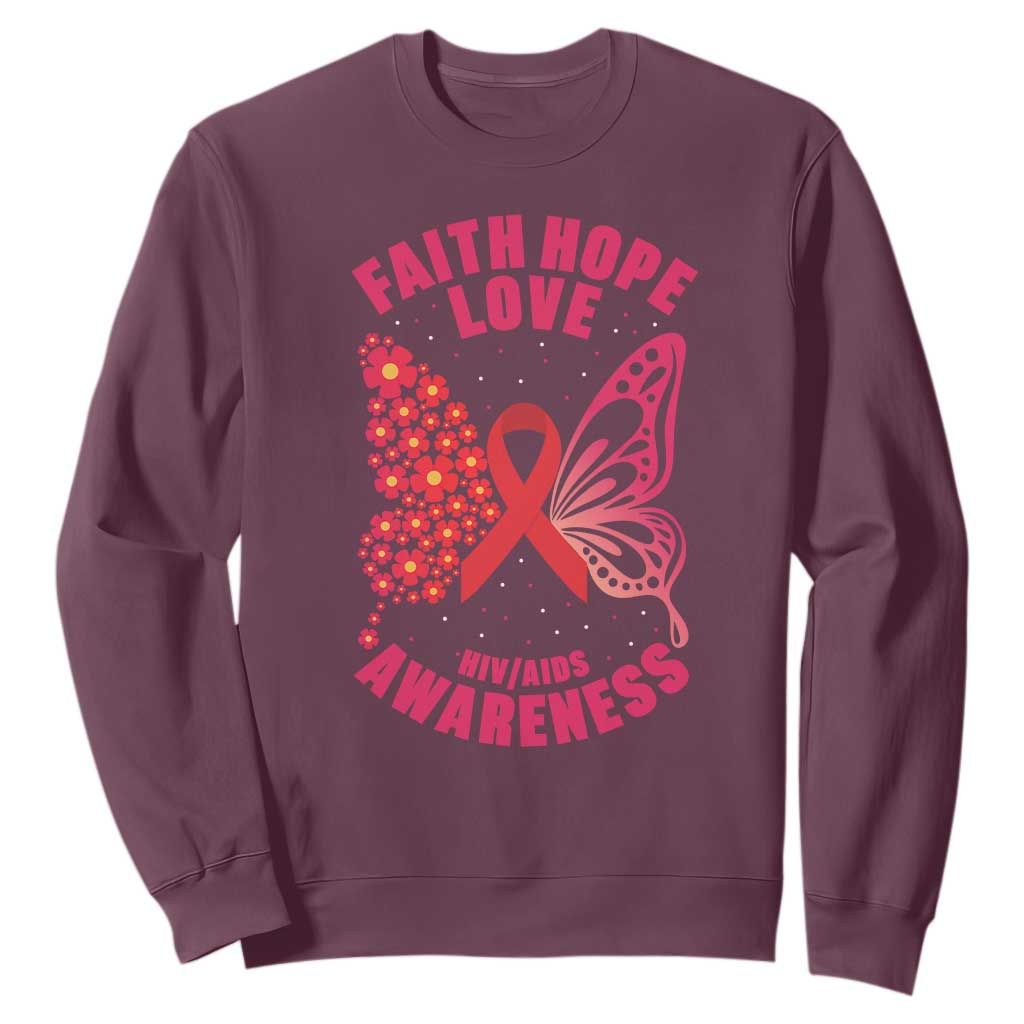 Faith Hope Love HIV Butterfly Sweatshirt Support Month Gift