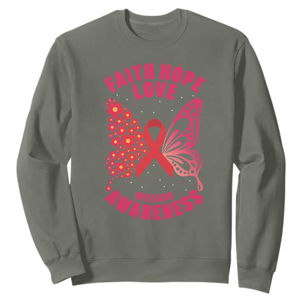 Faith Hope Love HIV Butterfly Sweatshirt Support Month Gift