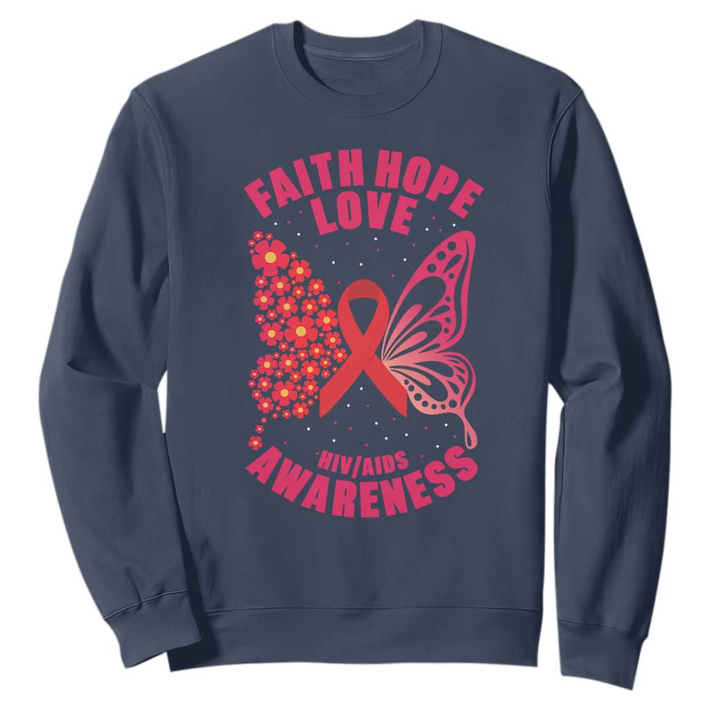 Faith Hope Love HIV Butterfly Sweatshirt Support Month Gift