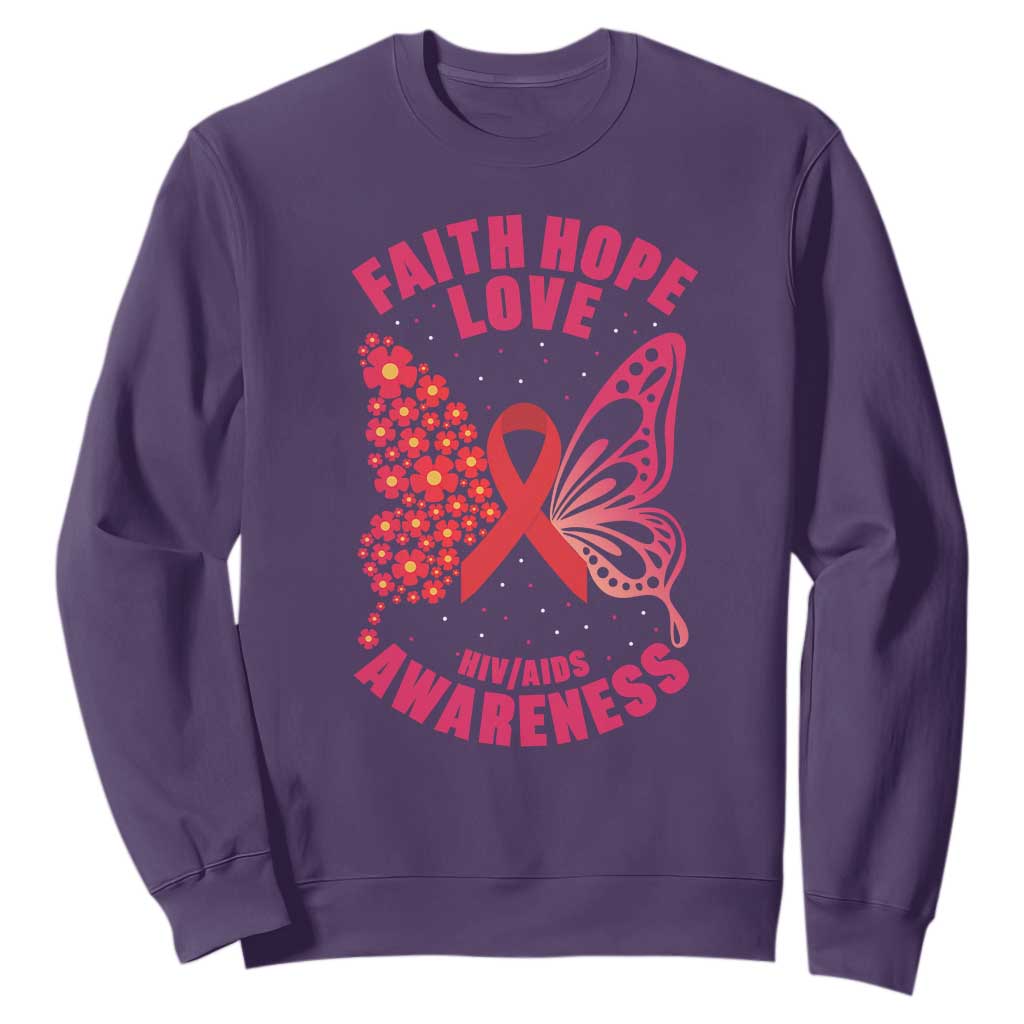 Faith Hope Love HIV Butterfly Sweatshirt Support Month Gift