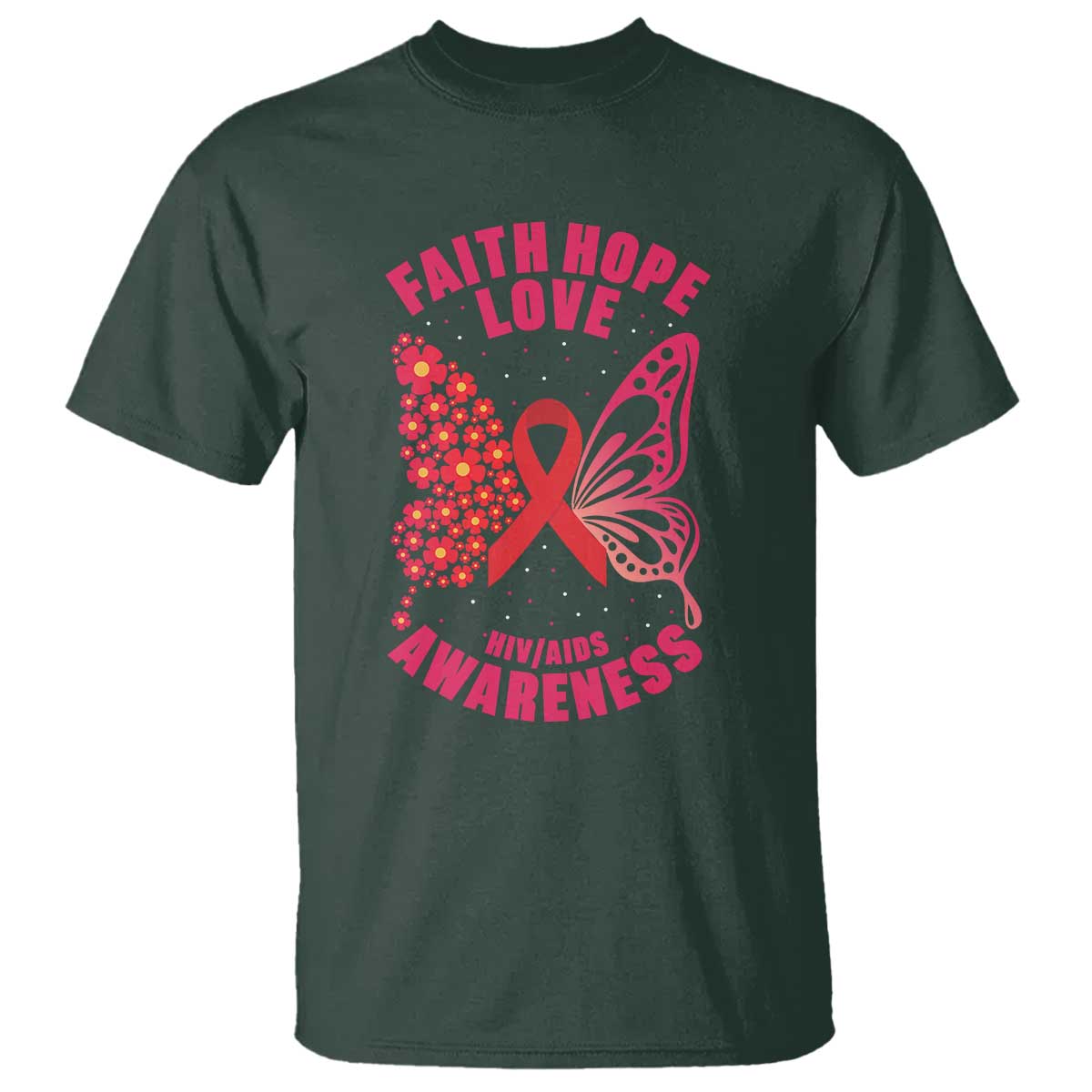 Faith Hope Love HIV Butterfly T Shirt Support Month Gift