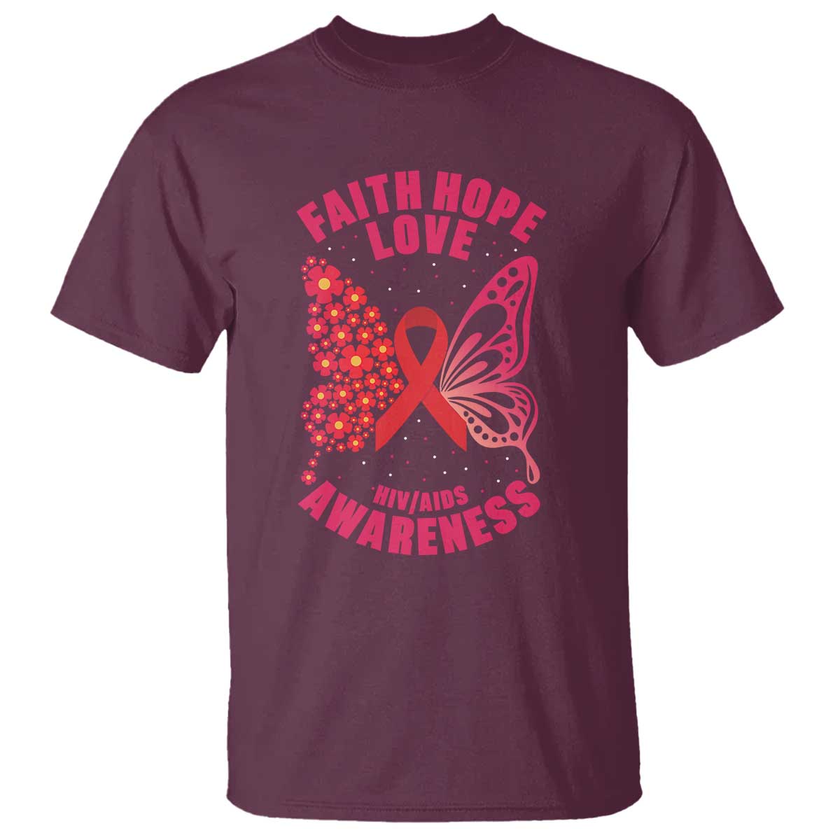 Faith Hope Love HIV Butterfly T Shirt Support Month Gift
