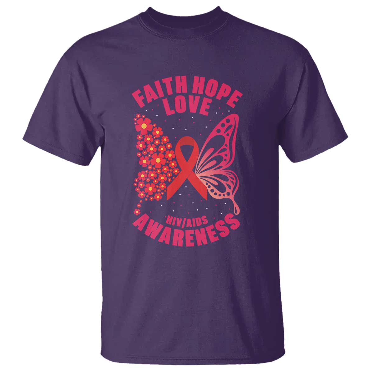 Faith Hope Love HIV Butterfly T Shirt Support Month Gift