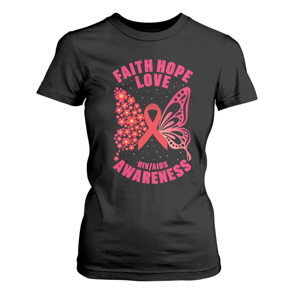 Faith Hope Love HIV Butterfly T Shirt For Women Support Month Gift