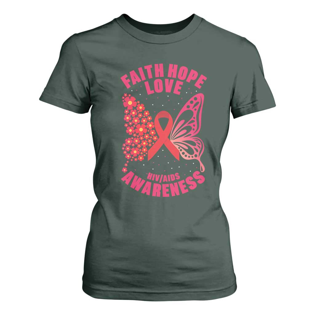 Faith Hope Love HIV Butterfly T Shirt For Women Support Month Gift