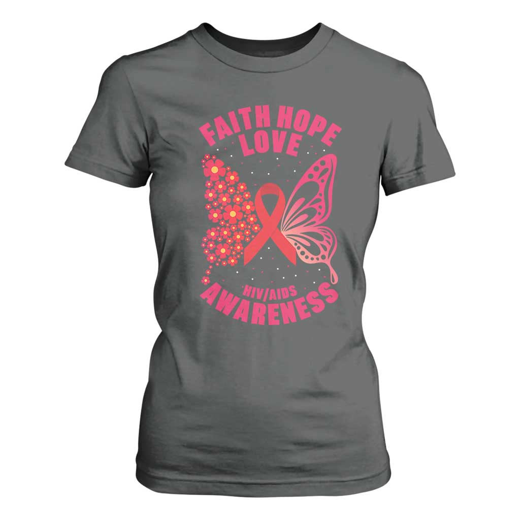 Faith Hope Love HIV Butterfly T Shirt For Women Support Month Gift