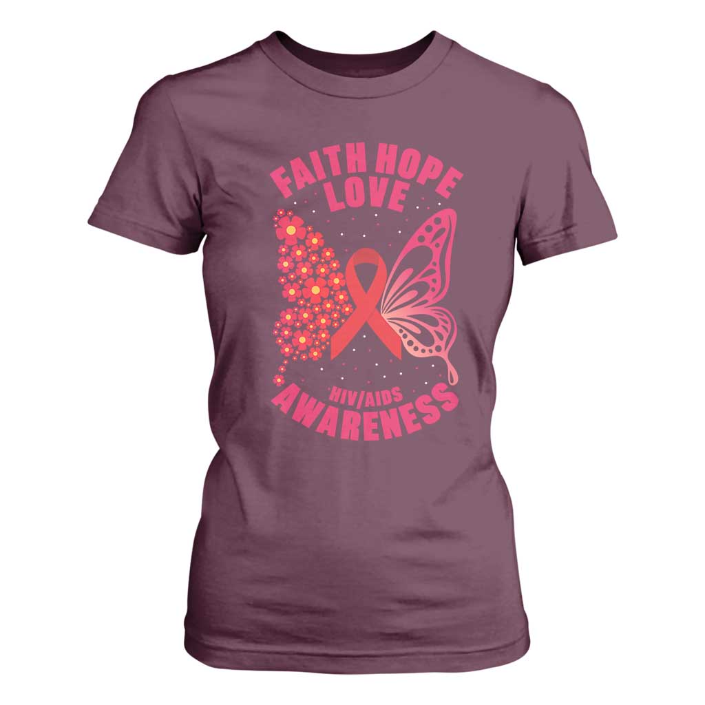Faith Hope Love HIV Butterfly T Shirt For Women Support Month Gift