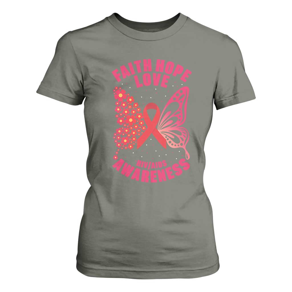 Faith Hope Love HIV Butterfly T Shirt For Women Support Month Gift