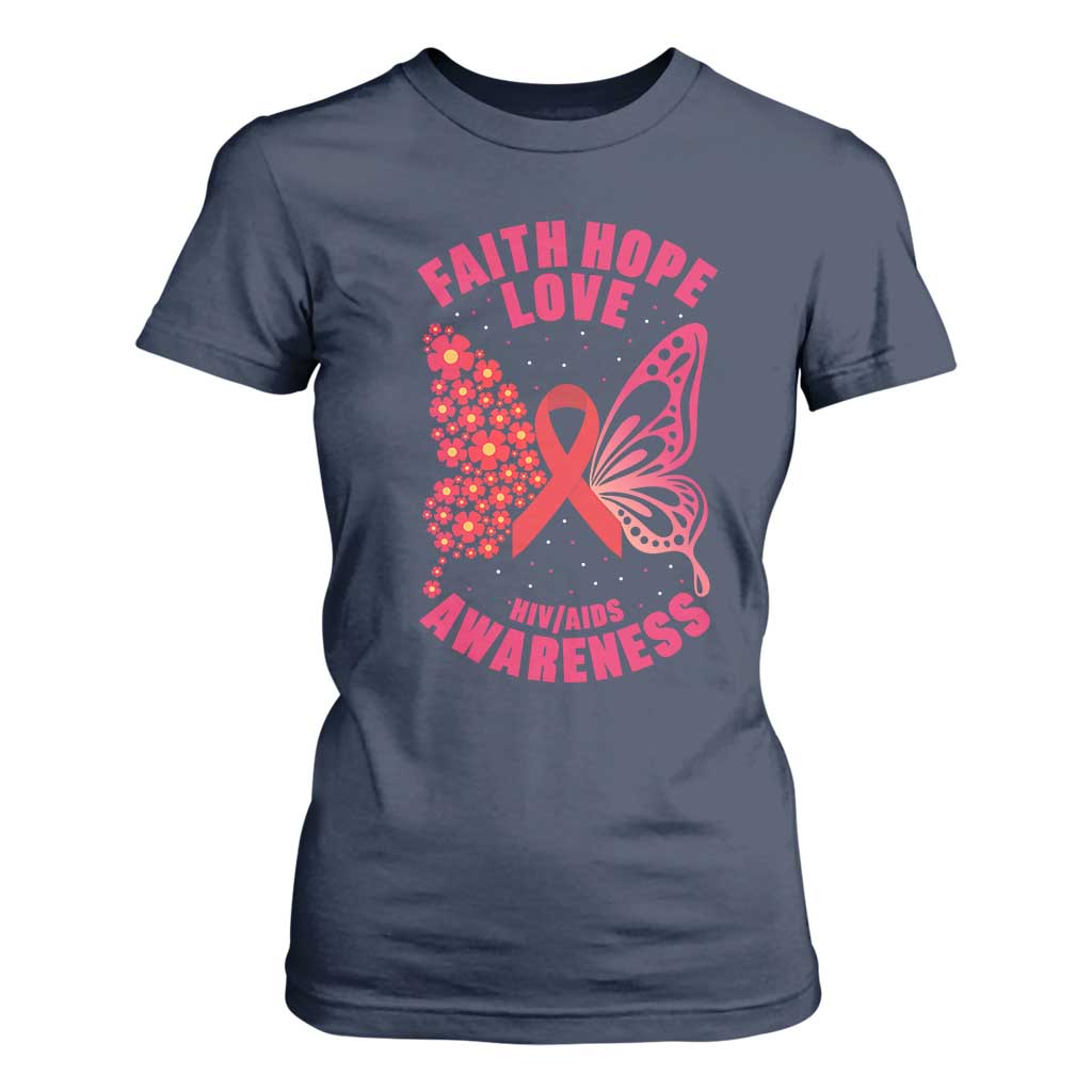 Faith Hope Love HIV Butterfly T Shirt For Women Support Month Gift
