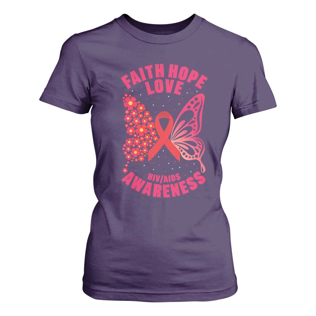 Faith Hope Love HIV Butterfly T Shirt For Women Support Month Gift