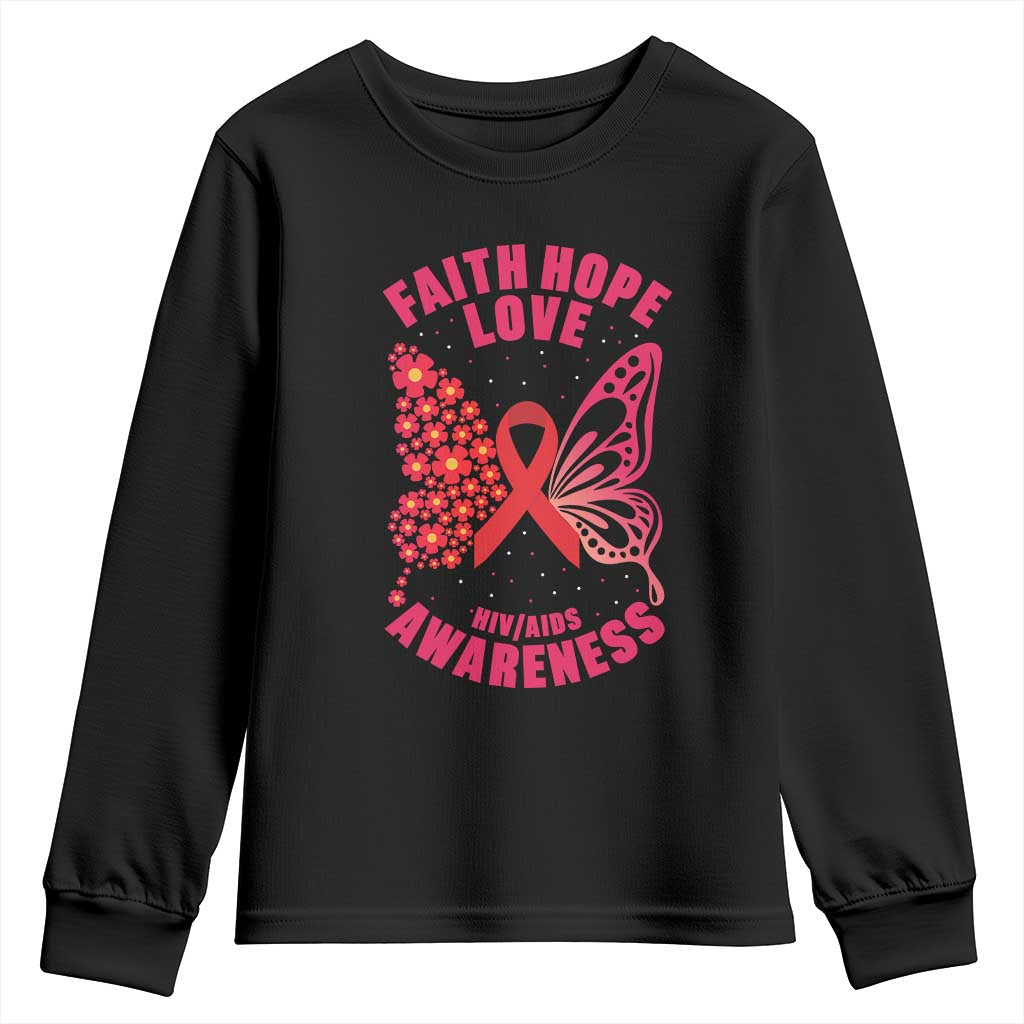 Faith Hope Love HIV Butterfly Youth Sweatshirt Support Month Gift