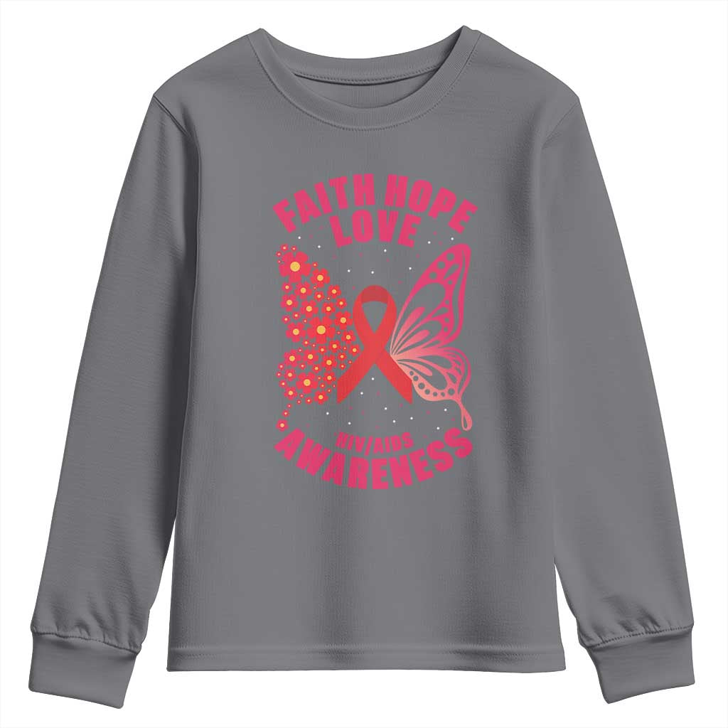 Faith Hope Love HIV Butterfly Youth Sweatshirt Support Month Gift