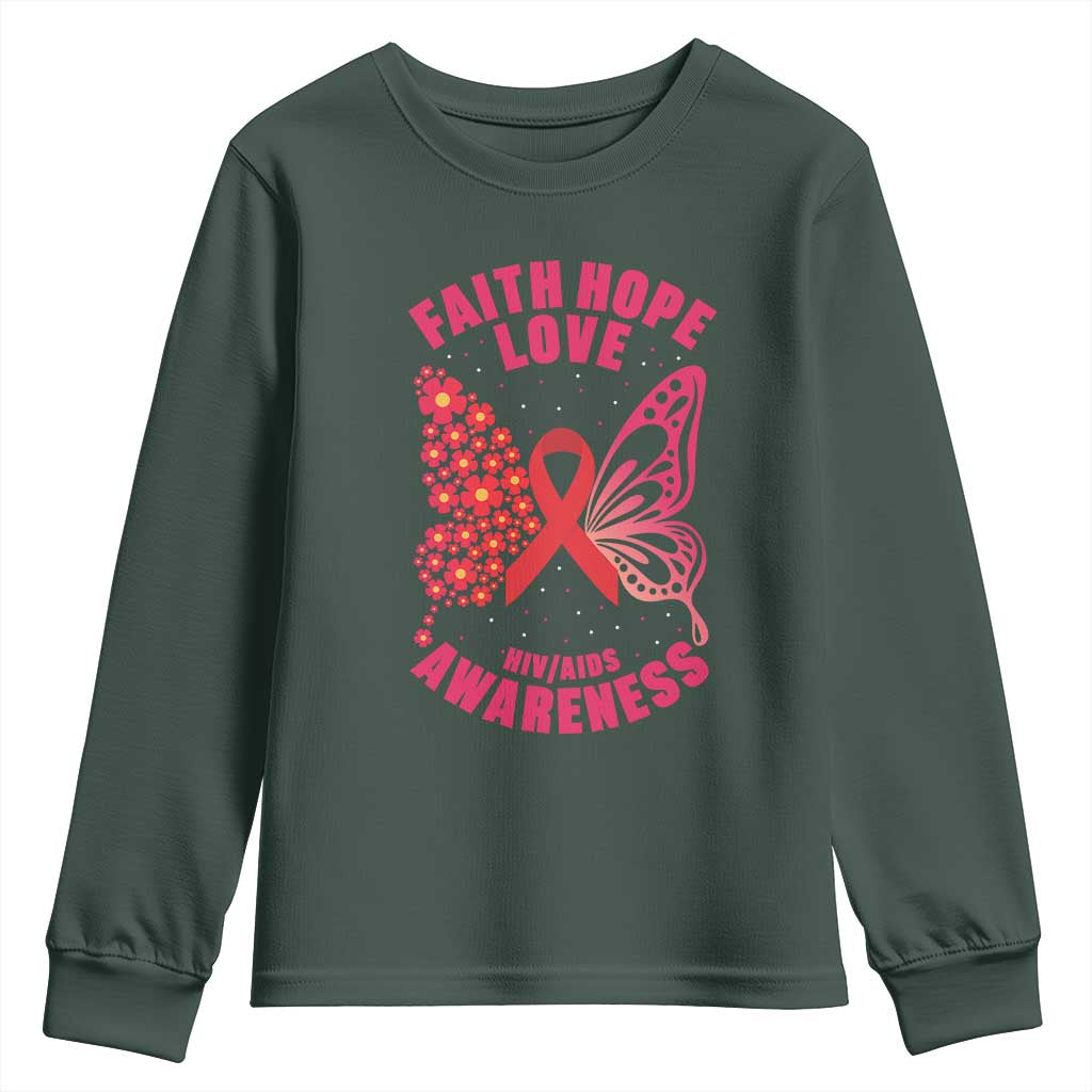 Faith Hope Love HIV Butterfly Youth Sweatshirt Support Month Gift