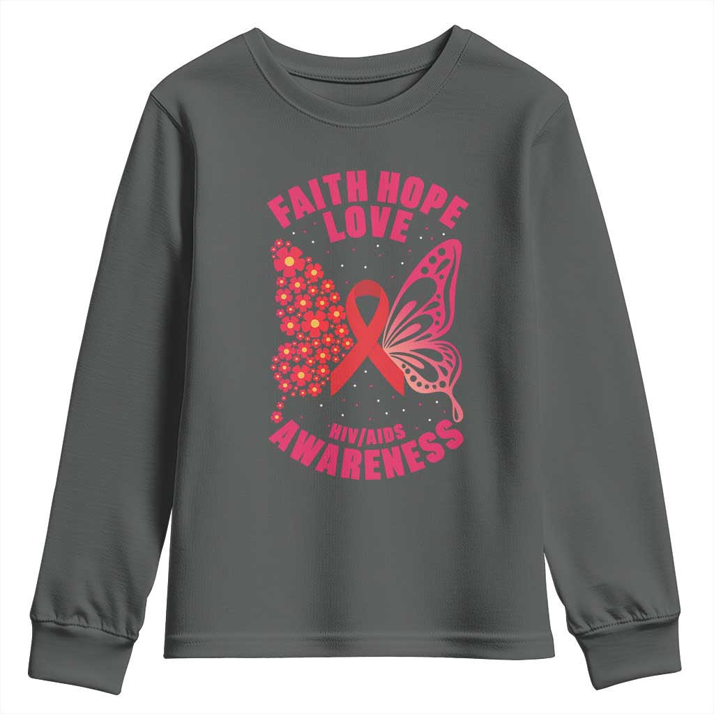 Faith Hope Love HIV Butterfly Youth Sweatshirt Support Month Gift