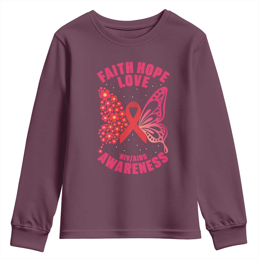 Faith Hope Love HIV Butterfly Youth Sweatshirt Support Month Gift
