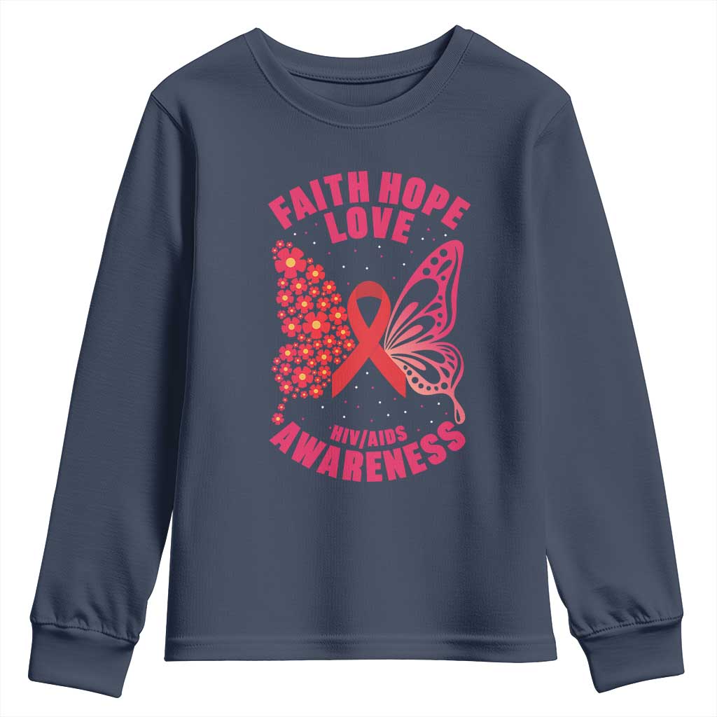 Faith Hope Love HIV Butterfly Youth Sweatshirt Support Month Gift