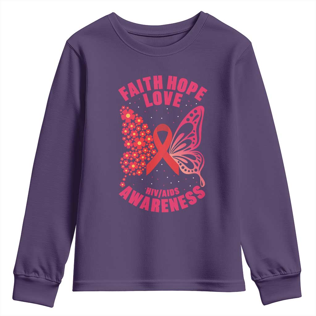 Faith Hope Love HIV Butterfly Youth Sweatshirt Support Month Gift